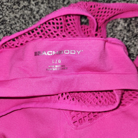 Beachbody Mesh Fishnet Tank Top Pink Fushcia Women L,Stretch Built In Bra No Pad - Picture 7 of 7